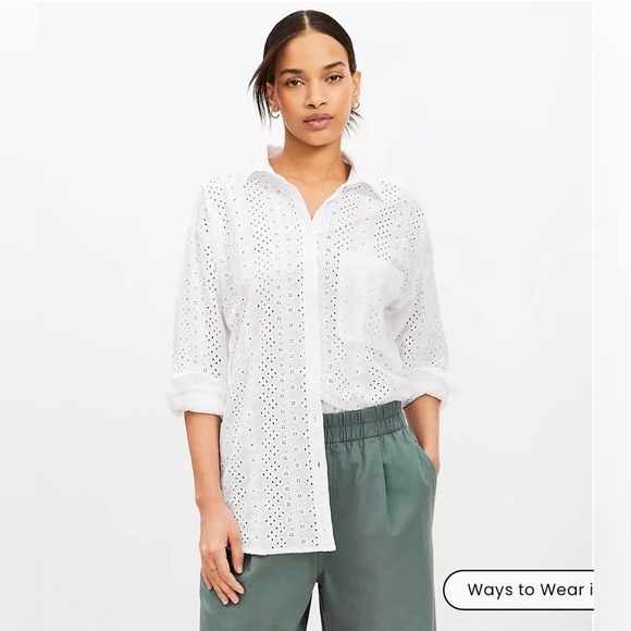 LOFT Eyelet Everyday Oversized Pocket Shirt Small - Picture 1 of 10